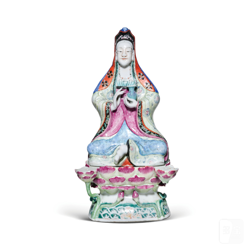 清乾隆粉彩观音塑像